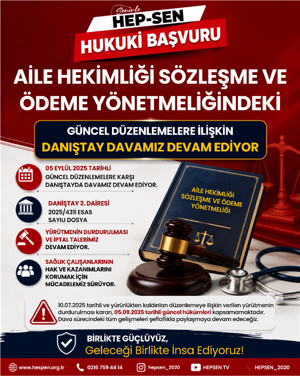 HEP-SEN’den Aile Hekimliği Sözleşme ve Ödeme Yönetmeliği Açıklaması: Güncel Düzenlemelere İlişkin Davamız Devam Ediyor